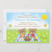 Teddy Bear's Picnic Blue Gingham Birthday Einladung (Vorderseite)