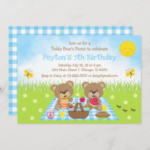 Teddy Bear's Picnic Blue Gingham Birthday