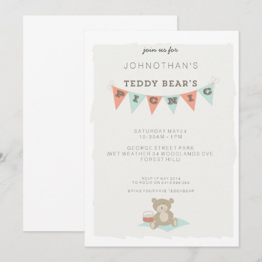 Teddy Bear's Picnic Einladung (Vorne/Hinten)