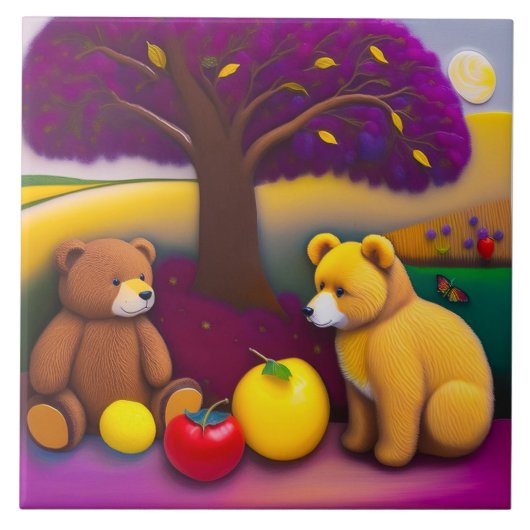 Teddy Bear's Picnic - Kindergarten Keramik Tile Fliese (Vorderseite)
