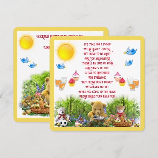 Teddy Bears' Picnic-Party Einladung (Vorne/Hinten)