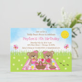 Teddy Bear's Picnic Pink Gingham Birthday Einladung (Stehend Vorderseite)
