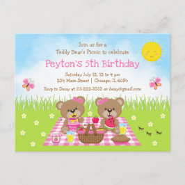 Teddy Bear's Picnic Pink Gingham Birthday Postkarte