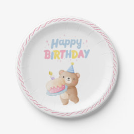 Teddy Bear's Pink Pastel Happy Birthday Party Pappteller