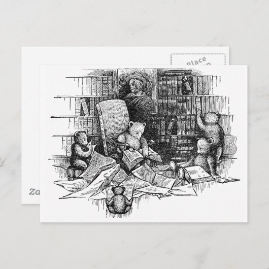 Teddy Bears Reading in der Bibliothek Postkarte (Vorne/Hinten)