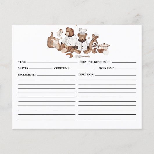 Teddy Bears Rezept Card (Vorderseite)