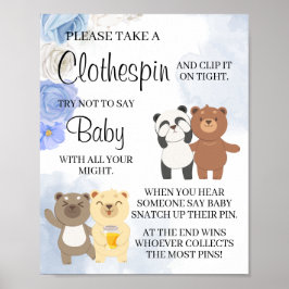 Teddy Bears Sage kein Baby-Game-Duschzeichen Poster