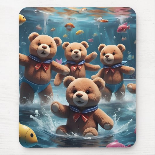 Teddy Bears Schwimmen in einem Fisch-Pool Mousepad (Vorne)