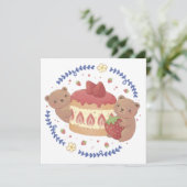 Teddy Bears & Strawberry Cake Illustration Einladung (Stehend Vorderseite)