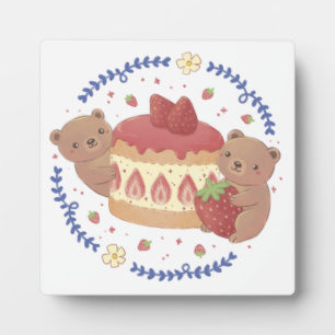 Teddy Bears & Strawberry Cake Illustration Fotoplatte