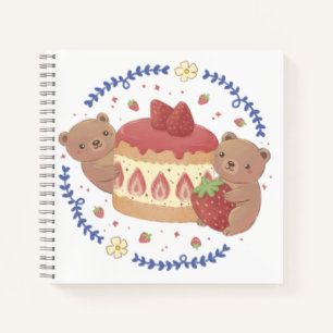 Teddy Bears & Strawberry Cake Illustration Notizblock