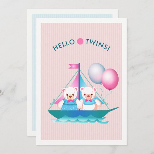 Teddy Bears Twin Girl & Boy Baby Shower Einladung (Vorne/Hinten)