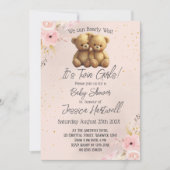 Teddy Bears Twin Girls Baby Shower Invitation Einladung (Vorderseite)