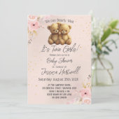 Teddy Bears Twin Girls Baby Shower Invitation Einladung (Stehend Vorderseite)