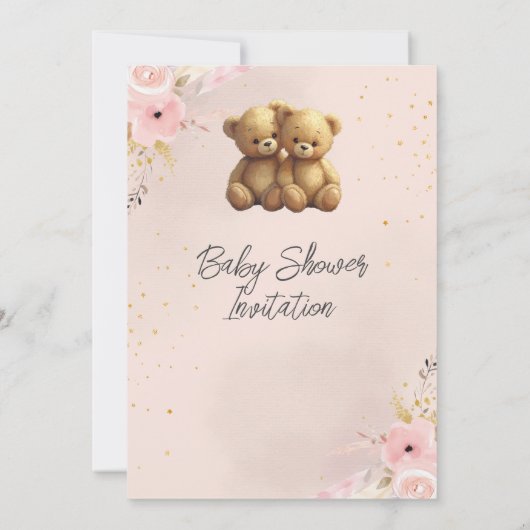 Teddy Bears Twin Girls Baby Shower Invitation Einladung (Rückseite)