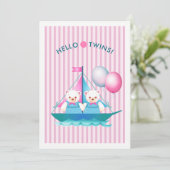 Teddy Bears Twin Girls Babydusche Einladung (Stehend Vorderseite)