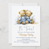 Teddy Bears Twins Baby Shower Einladung (Vorderseite)