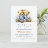 Teddy Bears Twins Baby Shower Einladung (Stehend Vorderseite)