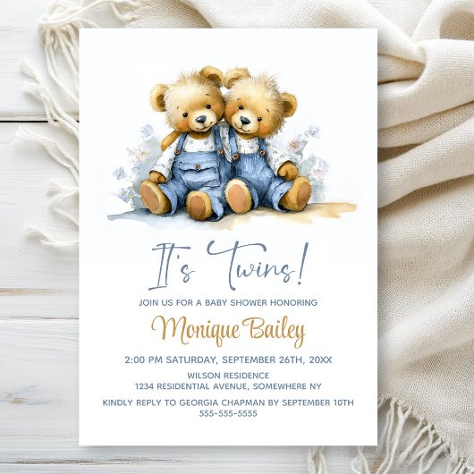 Teddy Bears Twins Baby Shower Einladung