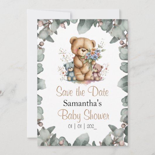 Teddy Bears Twins Wasserfarbe Datum Einladung (Vorderseite)