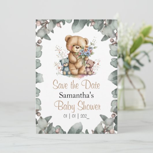 Teddy Bears Twins Wasserfarbe Datum Einladung (Stehend Vorderseite)