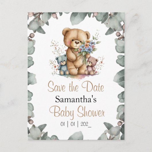 Teddy Bears Twins Wasserfarbe Datum Postkarte (Vorderseite)