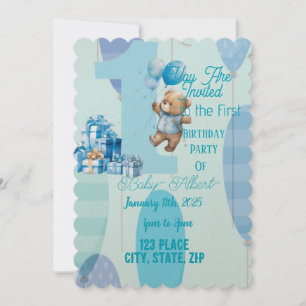 Teddy Bears und Balloons Geburtstagsthema Einladung