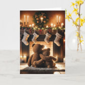 Teddy Bears vor einem Weihnachtsfeuer Karte (Gelbe Blume)