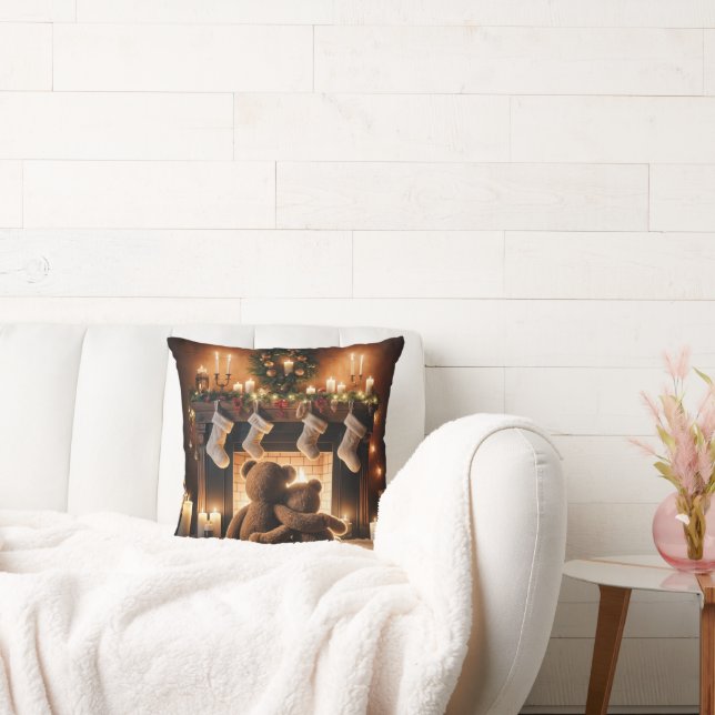Teddy Bears vor einem Weihnachtsfeuer Kissen (Liege)