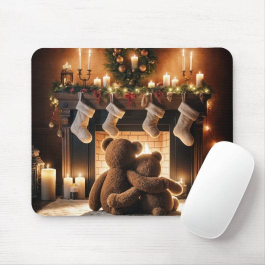 Teddy Bears vor einem Weihnachtsfeuer Mousepad (Mit Mouse)