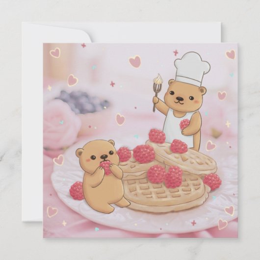 Teddy Bears & Waffles Feiertagskarte (Vorderseite)