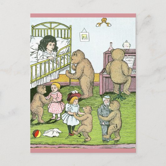 Teddy Bears Waltz mit Puppen Postkarte (Vorderseite)