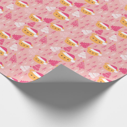 Teddy Bears Weihnachtsmannmützen Bäume Rosa Weihna Geschenkpapier (Ecke)