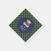 Teddy Beary 1st Birthday Checkboard Paper Napkin Serviette (Ecke)