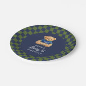 Teddy Beary 1st Birthday Checkboard Retro Pappteller (Schrägansicht)