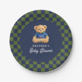 Teddy Beary Checkboard Retro Baby Shower Pappteller (Vorderseite)