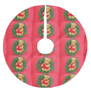 Teddy betreffen Wreath mit Strumpf Polyester Weihnachtsbaumdecke