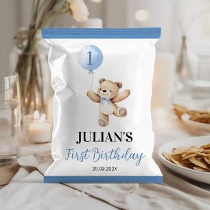 Teddy Blue Balloon Beary Birthday Chip Bag Wrapper Flyer