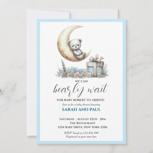 Teddy Blue Bär können wir schon frühzeitig abwarte Einladung (Vorderseite)