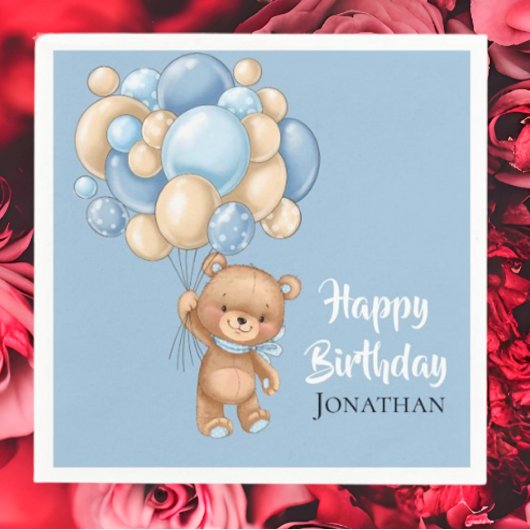 Teddy Boy Happy Birthday - Blue Serviette