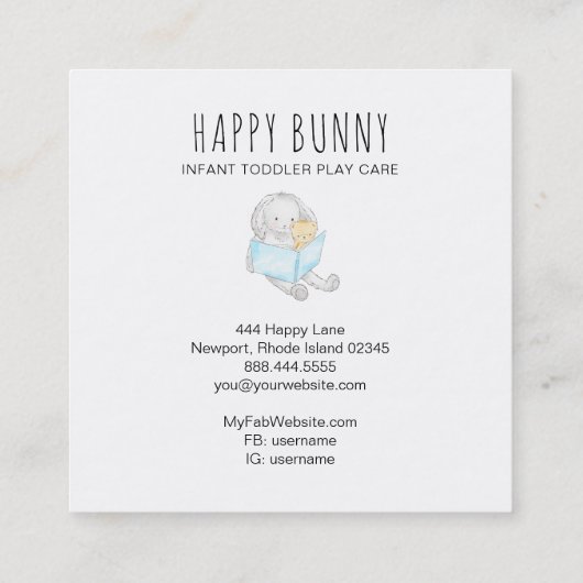 *~* Teddy Bunny Rabbit Taycare Teacher Nanny Tutor Quadratische Visitenkarte (Rückseite)