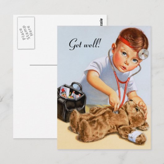Teddy Checkup Postkarte (Vorne/Hinten)
