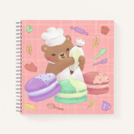 Teddy der Bäcker mit Macarons Notizblock (Vorderseite)