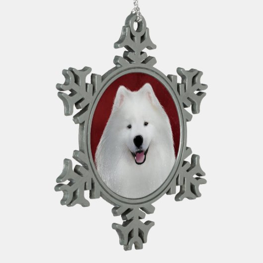 Teddy der Samoid Schneeflocken Zinn-Ornament (Links)