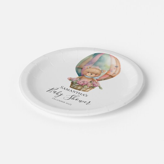 Teddy Floral Boy Heißluftballon Blue Paper Teller (Schrägansicht)