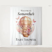 Teddy Foral Girl Balloon Babydusche Hintergrund Wandteppich (Vorderseite)