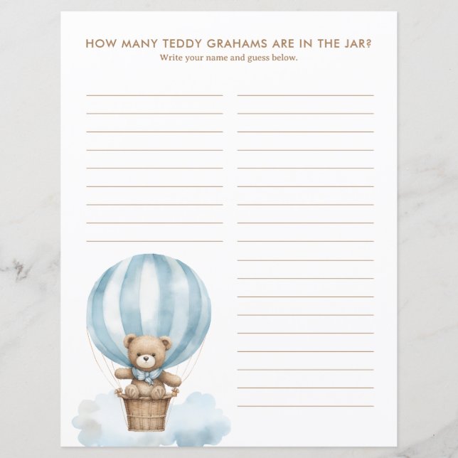 Teddy Graham Guess Game Baby Shower Answer Sheet (Vorderseite)