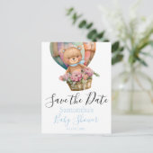 Teddy Hot Air Ballon Babydusche Save the Date Postkarte (Stehend Vorderseite)