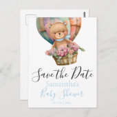 Teddy Hot Air Ballon Babydusche Save the Date Postkarte (Vorne/Hinten)