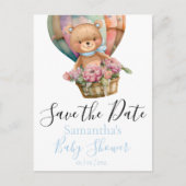 Teddy Hot Air Ballon Babydusche Save the Date Postkarte (Vorderseite)